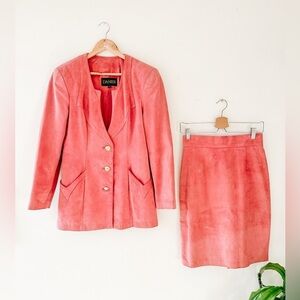 Danier Leather - Suede Jacket & Pencil Skirt Set - Bright Pink - Size 6